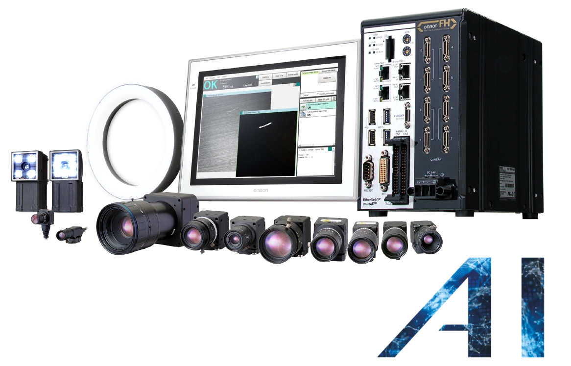 OMRON machine vision systeem met camera’s, lenzen en controller voor industriële inspectie en kwaliteitscontrole
