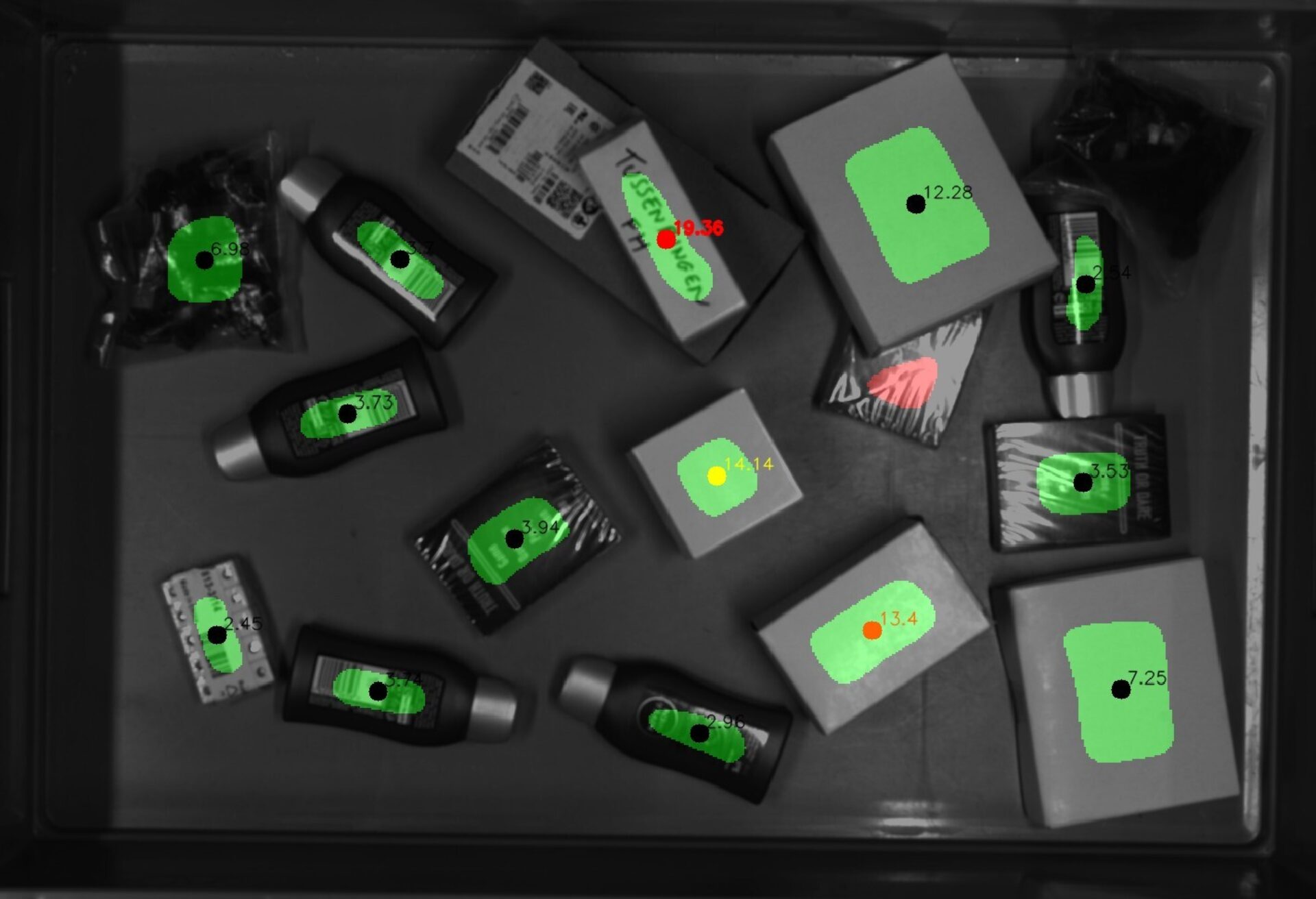 Machine vision systeem voor objectdetectie en positionering van gemengde producten in bin picking toepassing